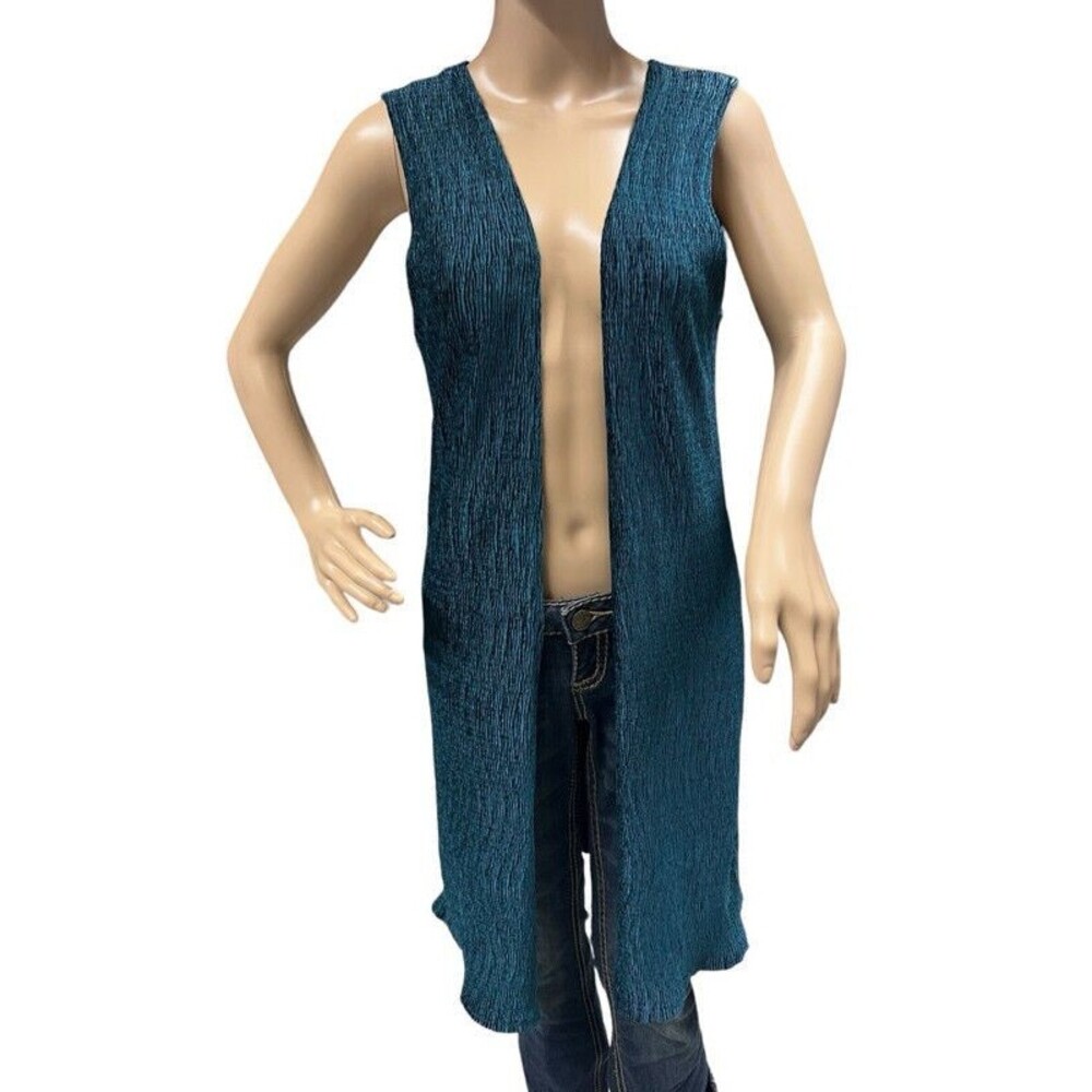 Earthbound Trading Teal Sleeveless Velour Long Open Front Vest Medium NWT